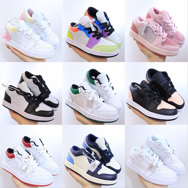 

tumbled leather wings 1s kids basketball shoes nylon tongue infant toddler lace up sneakers vibrant colorway big boys girls athletic trainer, Black