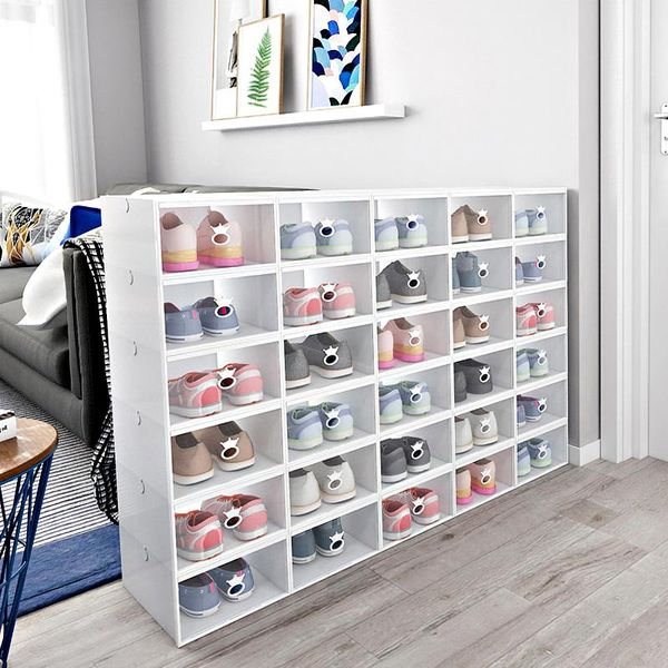 Scatole per scarpe trasparenti addensate Set Scarpe pieghevoli multicolori Stoccaggio in plastica Cancella Scarpiera per la casa Organizzatore Stack Display Box FHL278-WLL