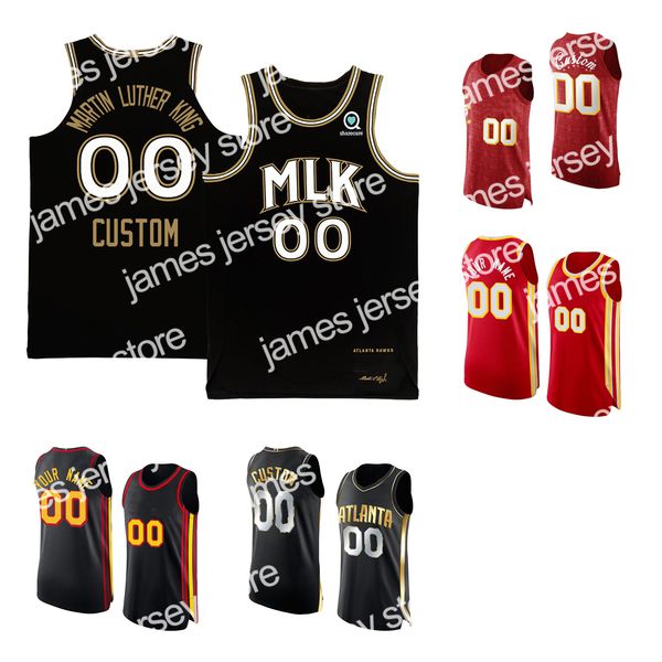 

james custom authentic player version stitched basketball jerseys john collins bogdan bogdanovic clint capela dejounte murray trae young de&, Black;red