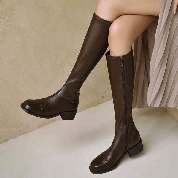 

boots autumn and winter round head thick heel side zipper knight boots simple comfortable elastic thin h977, Black