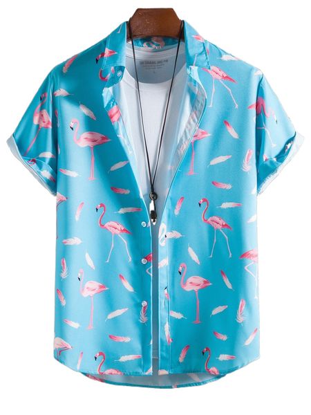 

men flamingo & feather print shirt without tee m2je#, White;black