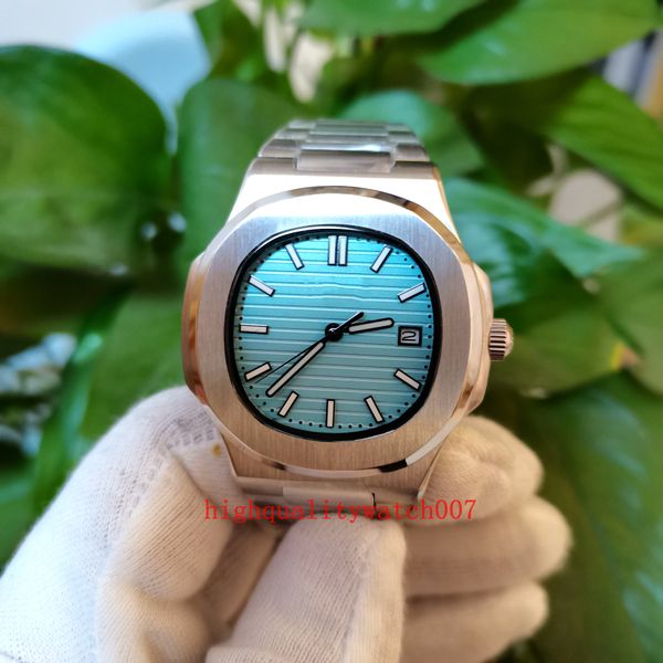 

new version stainless steel bracelet mens watch 5711/1a-018 eta 2813 movement blue green dial 40mm metal watches for mechanical transparent, Slivery;brown