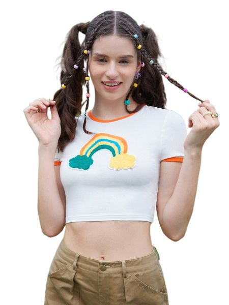 

mod rainbow patched detail contrast binding tee c3rz#, White