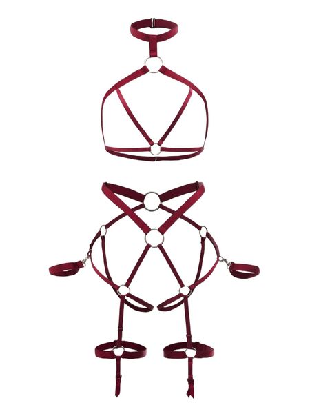 

ring linked harness lingerie set m5ng#, Black;red