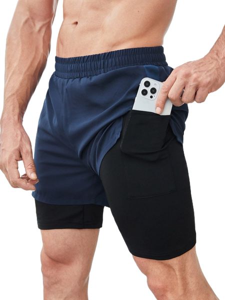 

men colorblock 2 in 1 sports shorts with phone pocket s5hm#, White;black