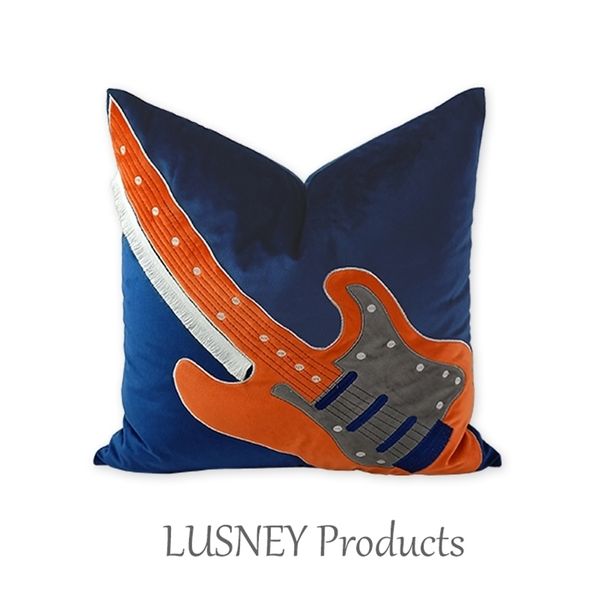 Caso de almofada de sofá Cushion Capa de veludo infantil Blue Brown Red Guitar Borno Caso Almofada Novo Produto 201009