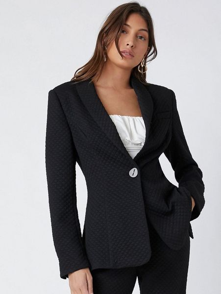

x idioma studio shawl collar single buttoned quilted blazer s35e#, White