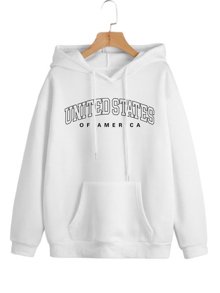 

letter graphic kangaroo pocket thermal lined drawstring hoodie c1vu#, Black