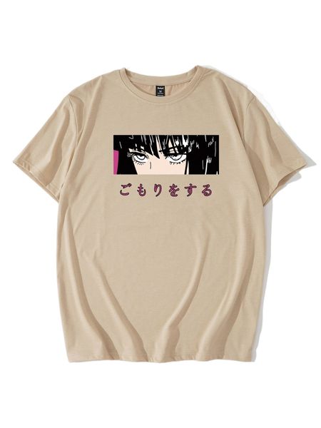 

romwe guys japanese writing figure graphic tee u4xv#, White;black