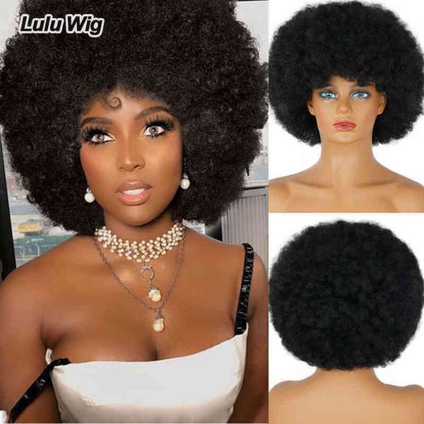 Краткие синтетические волосы афро странные вьющиеся парики с челкой для чернокожих женщин Африканский омбр -бесцветный косплей натуральный парик 220525