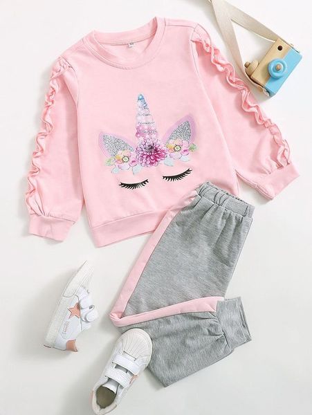 

little girl cartoon pleated sweatshirt and sweatpants she, White