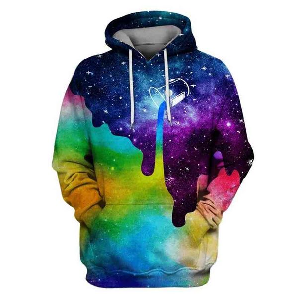 felpa con cappuccio da uomo moda Unicorn Rainbow Galaxy sfondo stampato 3d maglie/felpe con cappuccio unisex abbigliamento da strada L220704