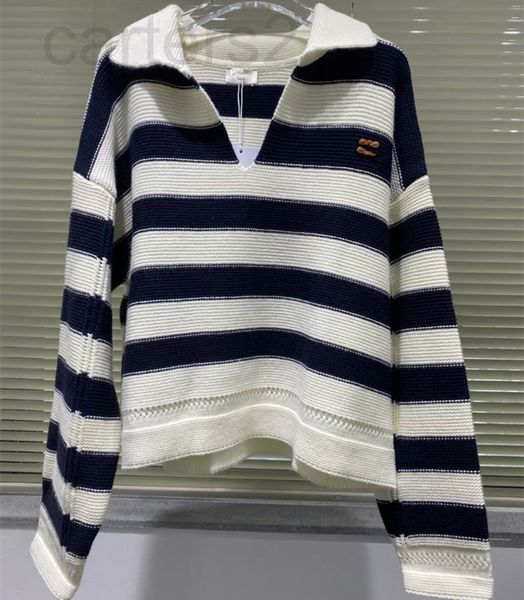 

women's knits & tees designer straight 2021 early autumn new knitted polo neck loose blue white stripe lazy wind wool v9yr