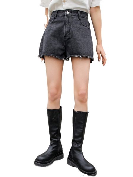 

dazy cut out raw hem denim shorts d05o#, White;black