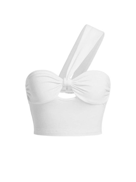 

mod one shoulder cut out ruched bust crop o4rv#, White