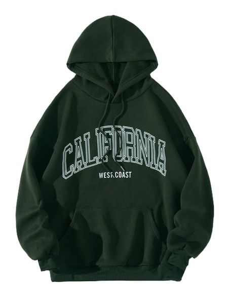 

letter graphic drop shoulder drawstring hoodie t1ea#, Black