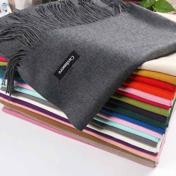 

200 70cm winter cashmere scarf thicken warm pashmina shawl wrap long tassel solid acrylic wool shawls scarves yr001, Blue;gray