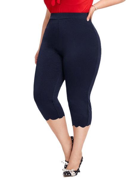 

plus scallop trim skinny pants w9ra#, Black