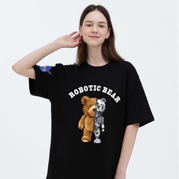 Camisetas masculinas robô engraçado tedy bear gráficos tshirt homens algodão roupas de moda casual soltas de alta qualidade tees tees top top summemen '