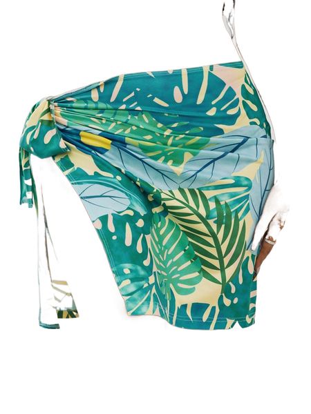 

sxy tropical print knot side wrap skirt p7xp#, Black