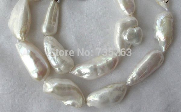

stunning big 12-18mm baroque white freshwater cultured pearl necklace, Silver