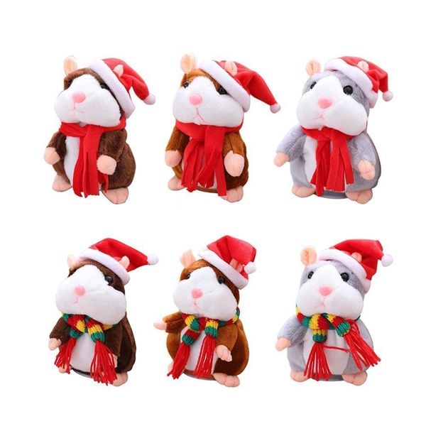 Рождественская версия Talking Hamster Mouse Pet Plush Toy Cute Talking Sound Record Hamster Образовательные игрушечные подарки 15 см Drop LJ201126