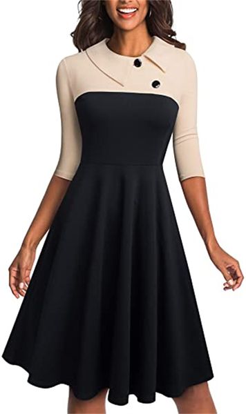 

& tees aline aline work skirt with lapel and three-quarter sleeves, White