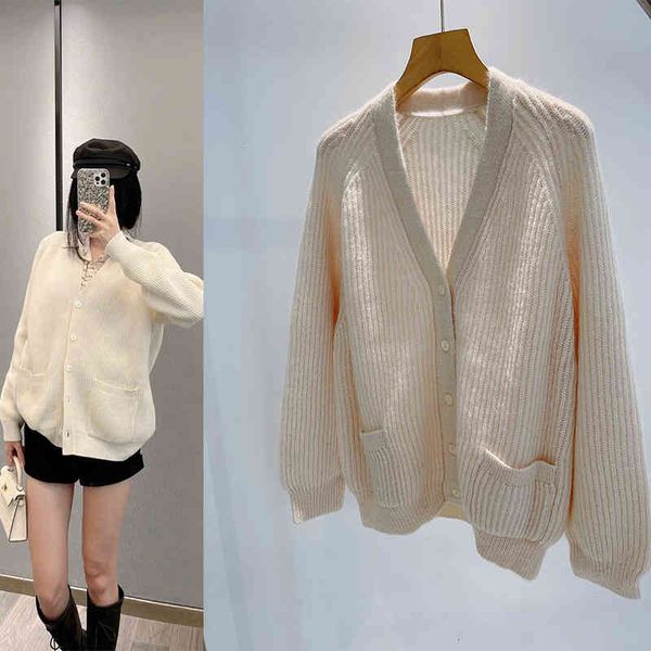 

women's sweaters cream v-neck thick warm c mohair knitted cardigan, White;black