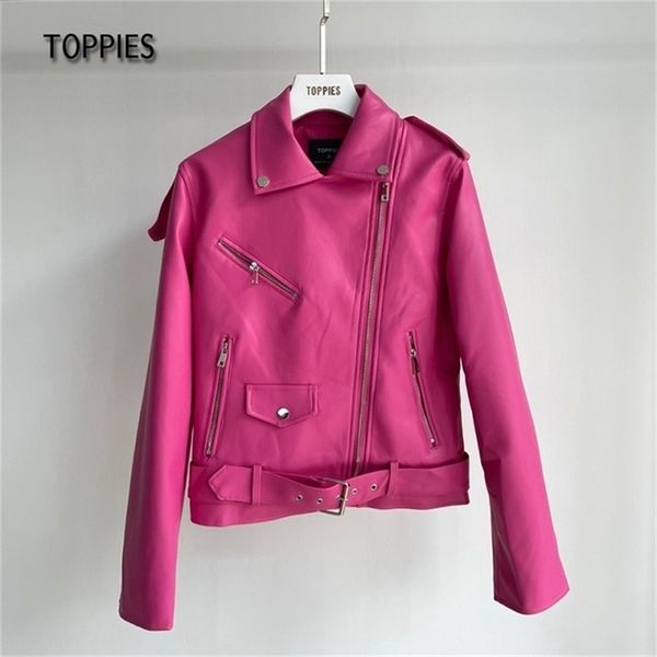 

ies leather jacket spring autumn women faux coat zipper biker female casual outwear 211215, Black