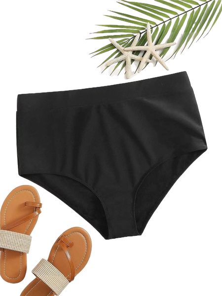 

plus solid high waist bikini panty j73b#, Black