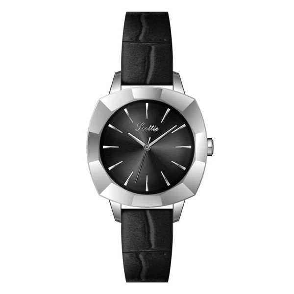 

square small green watch niche design cute student watch, Slivery;brown