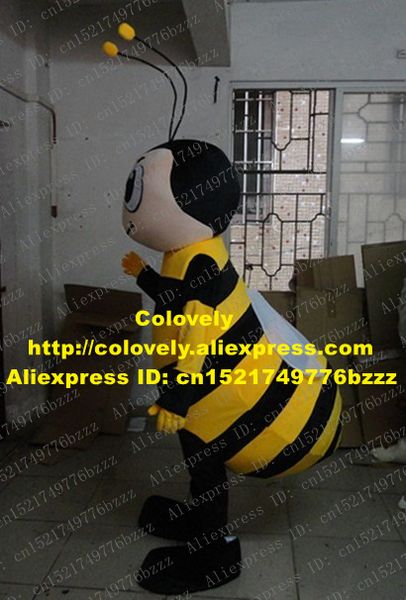 Mascot boneca traje vívido preto amarelo abelha mascote traje mascotte apidae vespa honeybee adulto com longos tentáculos grandes olhos no.3510 fr