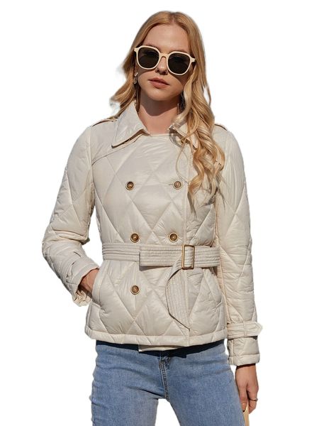 

ziai double breasted buckler belted quilted coat w2ik#, Black