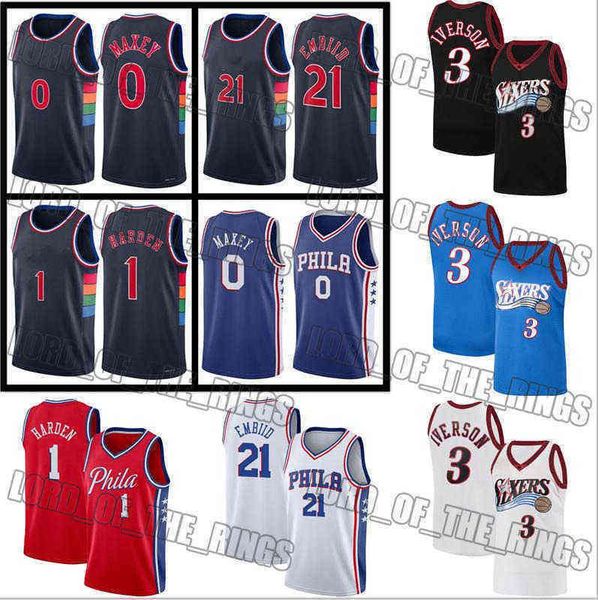 

philadelphias basketball jersey 76er joel 21 embiid 1 james harden allen 3 iverson ben 25 simmons julius 6 erving navy 2021/22 fast blue, Black;red