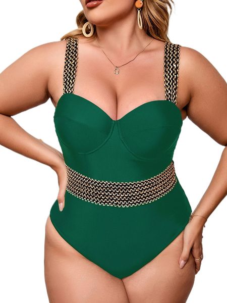 

plus stitch detail underwire one piece swimsuit s91v#, White;black