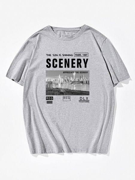 

men slogan & skyscraper print tee r7zb#, White;black