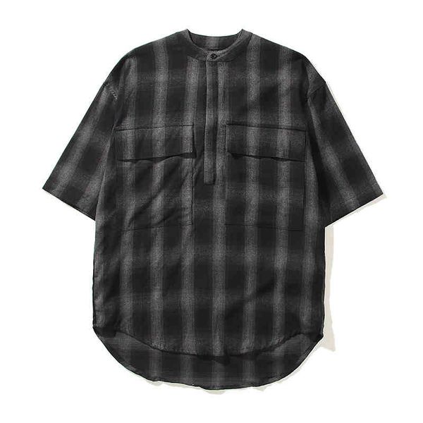 

50% discount bagsessentials season 6 main fog line henry collar short sleeve plaid shirt loose shirt coat, White;black