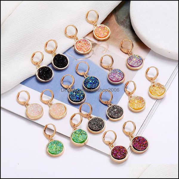 

charm resin pink green blue druzy drusy designer earrings round charms fashion dangle earring for women drop delivery 2021 carshop2006 dhf8i, Golden