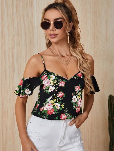 

cold shoulder floral e3pc#, White