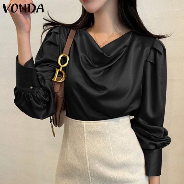 Blusas femininas camisas Mulheres elegante blusa vonda 2022 casual cor sólida plissada manga longa tops ladies sopro botão up bohemian blusas f