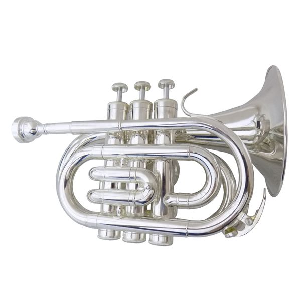 BB Pocket Trumpe Horn Silver com estojo e bocal Instrumentos musicais Instrumento profissional de trompete profissional