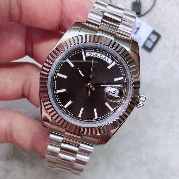 

u1 factory st9 steel news men watches black dial automatic mechanics 41mm sapphire glass stainless mens watch, Slivery;brown