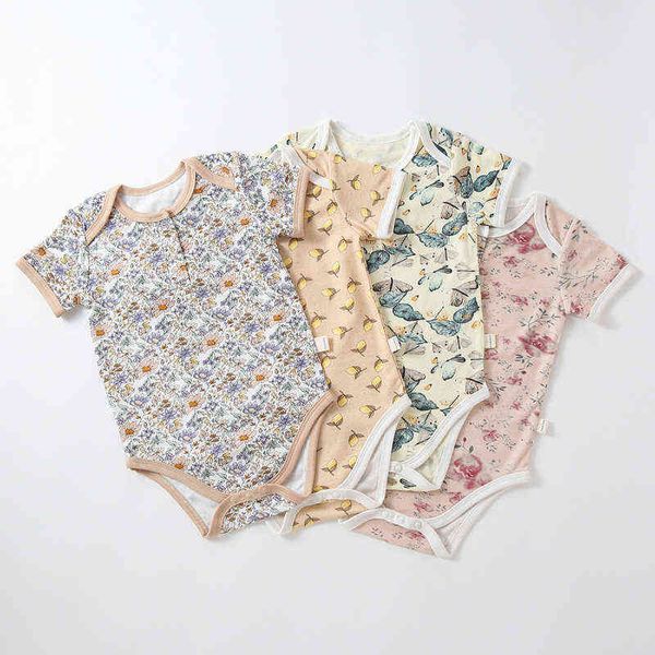 

2022 summer baby girls clothing korean print romper newborn bodysuit infant girls short sleeve clothes g220521, Blue