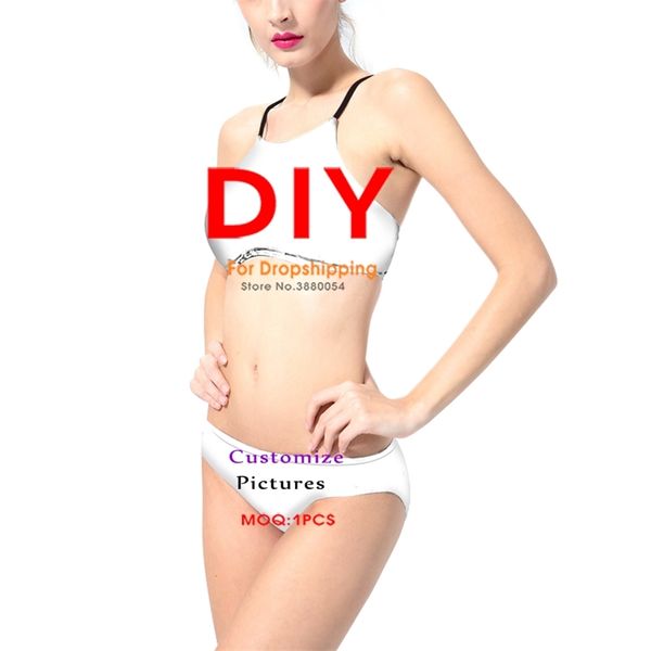 Noisydesigns Kadın Bikinis Set Özel Your PO Resim 3D Seksi İki Parça Mayo Yaz Plaj Mayo Takım Damla 220616