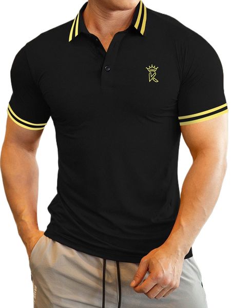 

men striped trim polo shirt q67t#, White;black