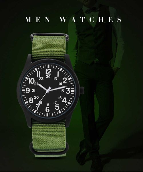 

men watch nylon strap sport outdoor clock 24h display quartz wristwatch, Slivery;brown