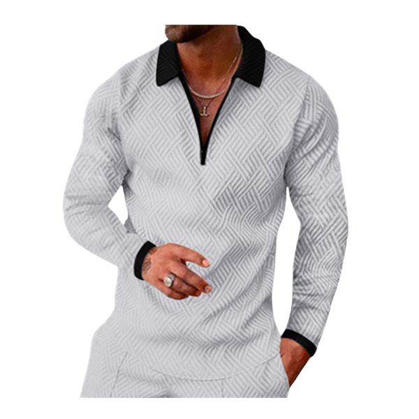 

2022 contrasting colors golf polos t-shirt for men slim fit zipper lapel long sleeve casual fitting polos tshirts 20228-5, White;black