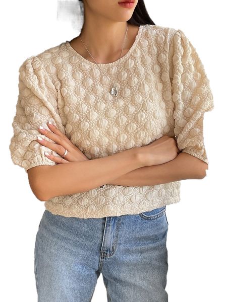 

dazy textured puff sleeve crop blouse g1bd#, White