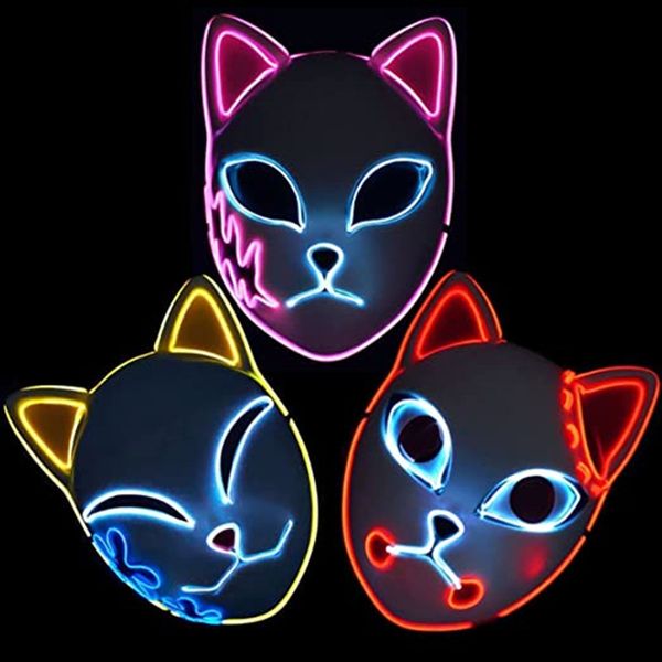 Halloween-Dämonentöter-Maske, japanisches Anime-Karnevalskostüm, Cosplay, leuchtende LED-Gesichtsmasken, Festival-Requisiten, Maskerade, Fuchs, Partybevorzugung, Kostüm