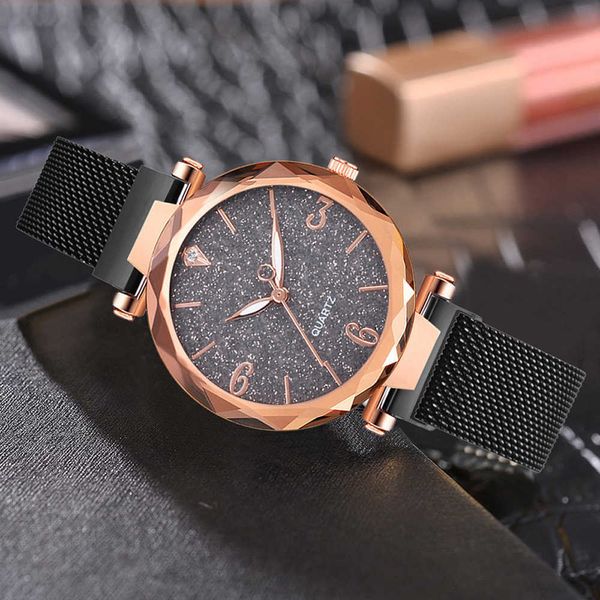

rose gold women watch 2022 brand luxury magnetic starry sky lady wrist watch mesh female clock for dropship, Slivery;brown